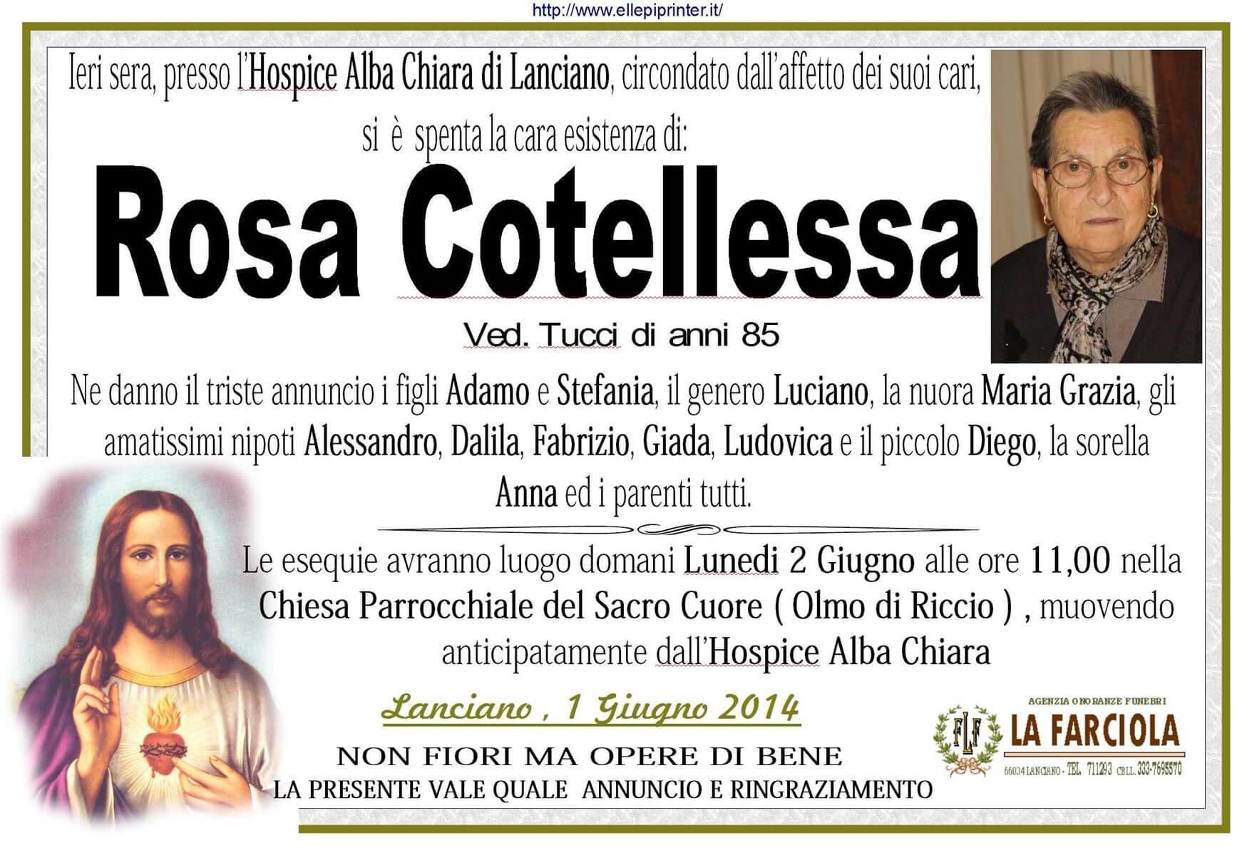 Manifesto funerale COTELLESSA ROSA - Agenzia funebre Lanciano La Farciola & Sigismondi
